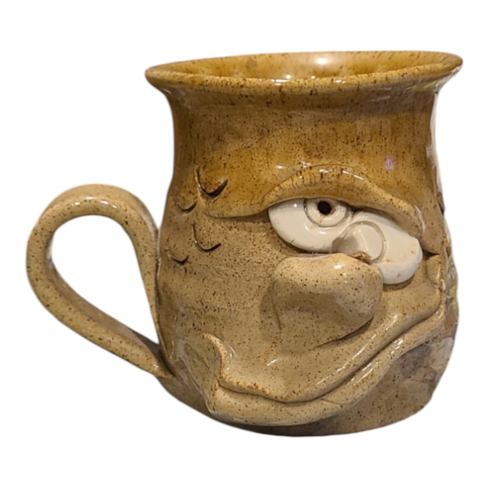 Pretty Ugly Pottery Made in Wales Face Cup Mug with Handle Handmade and Glazed